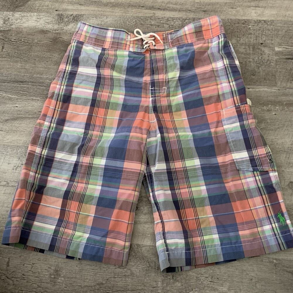 POLO Ralph Lauren Board Shorts Boys Large (14-16) Plaid Swim Shorts Preppy
